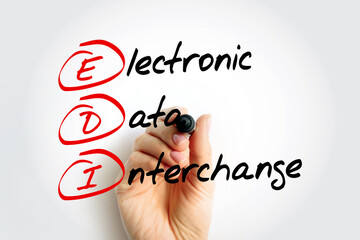 EDI Electronic Data Interchange - concept of businesses electronically communicating information that was traditionally communicated on paper, acronym text with marker