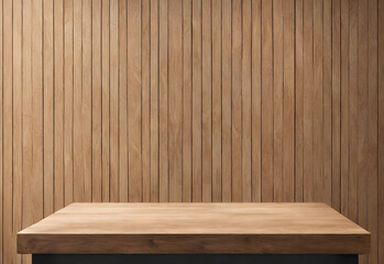 Naklejka na ściany i meble Empty minimal natural wooden table counter podium, beautiful wood grain in sunlight. Generative AI