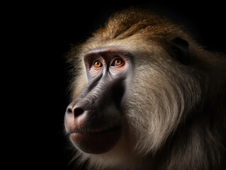 Baboon Studio Shot Isolated on Clear Black Background, Generative AI - Powered by Adobe