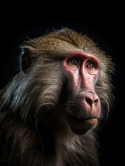 Obraz premium Baboon Studio Shot Isolated on Clear Black Background, Generative AI