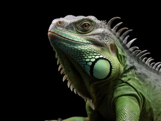 Iguana Studio Shot Isolated on Clear Black Background, Generative AI