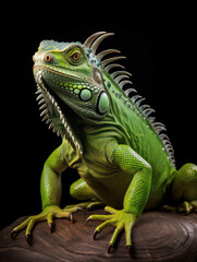 Naklejka premium Iguana Studio Shot Isolated on Clear Black Background, Generative AI