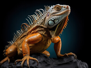 Obraz premium Iguana Studio Shot Isolated on Clear Black Background, Generative AI