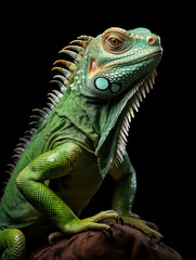 Fototapeta premium Iguana Studio Shot Isolated on Clear Black Background, Generative AI
