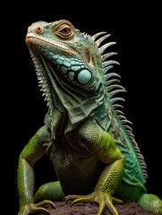 Fototapeta premium Iguana Studio Shot Isolated on Clear Black Background, Generative AI