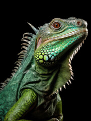 Obraz premium Iguana Studio Shot Isolated on Clear Black Background, Generative AI