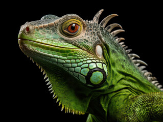 Iguana Studio Shot Isolated on Clear Black Background, Generative AI