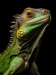 Fototapeta premium Iguana Studio Shot Isolated on Clear Black Background, Generative AI