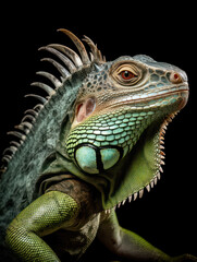 Iguana Studio Shot Isolated on Clear Black Background, Generative AI