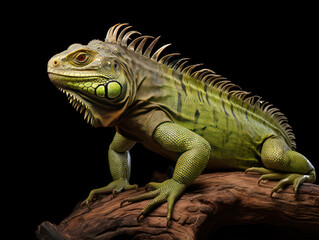 Obraz premium Iguana Studio Shot Isolated on Clear Black Background, Generative AI