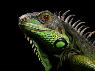 Iguana Studio Shot Isolated on Clear Black Background, Generative AI