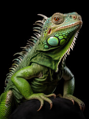 Obraz premium Iguana Studio Shot Isolated on Clear Black Background, Generative AI
