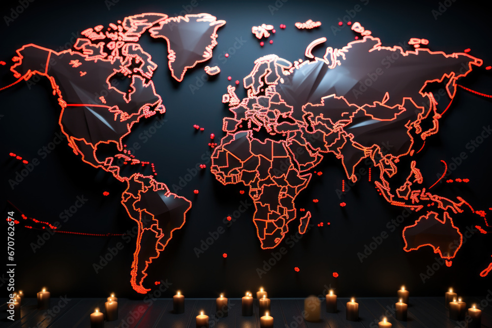 Poster a global map with regions affected by food insecurity marked in red, emphasizing the urgency of addr