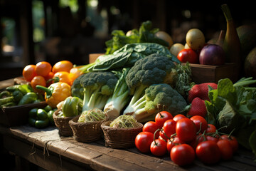 A bustling marketplace filled with colorful fruits and vegetables, showcasing the abundance of nutritious choices. Generative Ai.