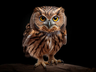 Obraz premium Owl Studio Shot Isolated on Clear Black Background, Generative AI