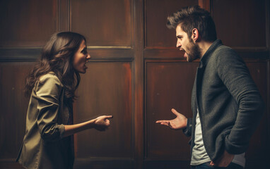 Frustrated couple arguing and having marriage problems - obrazy, fototapety, plakaty