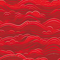 Japanese seamless pattern in oriental geometric traditional style. Chinese cloud, river. Gradient red abstract asian creative motif. Backdrop design for interior design, banner, brochure and hang bao - obrazy, fototapety, plakaty