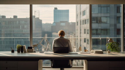 Business man working in modern minimal office