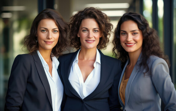 Three business women in a professional and formal but friendly appearance
