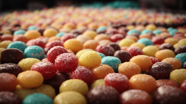 Close-up high-resolution image of colorful jellybeans. Generative AI.