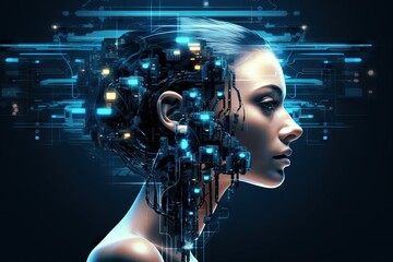 Fototapeta premium Human and technology. Artificial Intelligence concept. Deep learning. Graphical user interface (GUI). Mindfulness. Internet of things (IoT) 