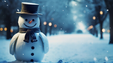 帽子とマフラーをした可愛い雪だるま