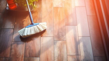 Engaged in the task of scrubbing the floor - obrazy, fototapety, plakaty