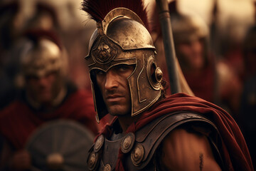 Warrior or emperor marching to war in ancient Greece.
Concept of spartacus and 300 gladiators - obrazy, fototapety, plakaty