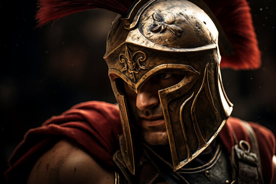 Warrior or emperor marching to war in ancient Greece.
Concept of spartacus and 300 gladiators