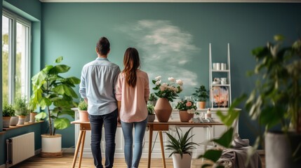 Young couple breathes new life into their home with paint - obrazy, fototapety, plakaty