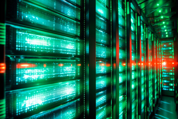 Neon glowing data storage network server background