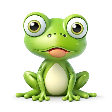 Cute Frog, Cartoon Animal Toy Character, Isolated On White Background