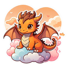 Naklejka premium Cute dragon baby in clouds and hearts of love