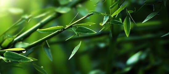 Fototapeta na wymiar Bamboo leaves on a green background.