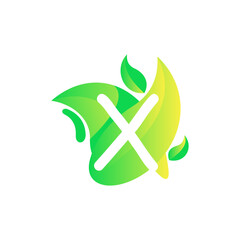 Letter X with fresh leaf gradient logo design vector
