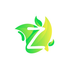 Letter Z with fresh leaf gradient logo design vector