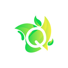 Letter Q with fresh leaf gradient logo design vector