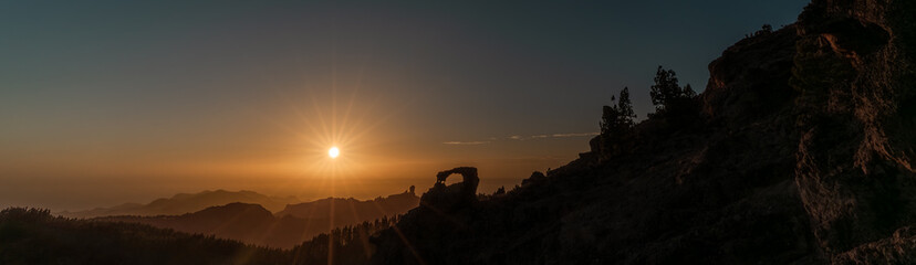 Panoramic view from the summit of the island of Gran Canaria at sunset