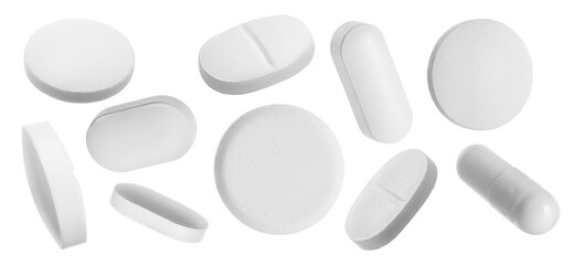 Many different pills isolated on white, collection