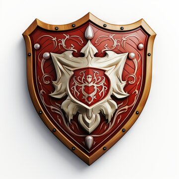 3d shield that combines elements of traditional heraldry with a modern twist, isolated on white background