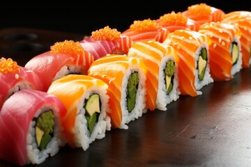 Fresh and flavorful sushi rolls beautifully presented in a trendy and bustling cafe
