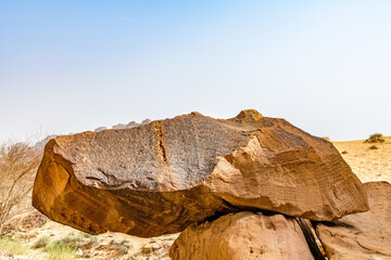 Jabal Ikmah, a mountain near to the ancient city of Dadan in AlUla, Saudi Arabia. It has been...