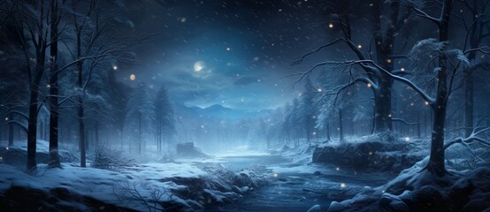 Christmas Night in Village. Snow Man, Ice Mountain, Snow Houses.Concept Art Scenery. Character Design Concept Art Book Illustration Video Game Digital Painting. CG Artwork Background.