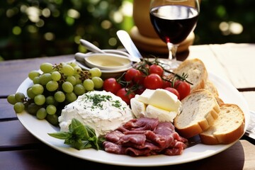 Delicious Meat Sausages, Antipasti, and Delicacies Platter with Cheese Selection