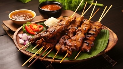 Satay , or sate in Indonesian spelling, is a Southeast Asian dish of seasoned, skewered and grilled meat, served with a sauce. The earliest preparations of satay is believed to have originated in Java