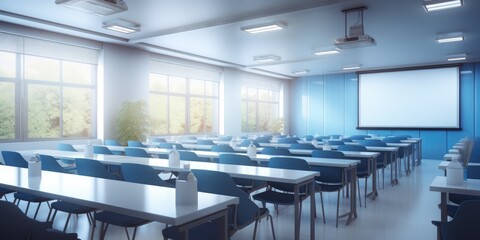 Conference room or seminar meeting room in business event. Academic classroom training course in lecture hall