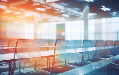 Conference room or seminar meeting room in business event. Academic classroom training course in lecture hall