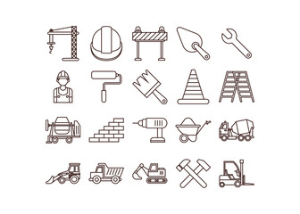 Construction and industrial line icon set