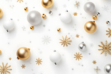 Gold glitter Christmas balls pattern. Flat lay, top view generativ ai