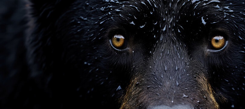 Close-up of a black bears face with water droplets © David